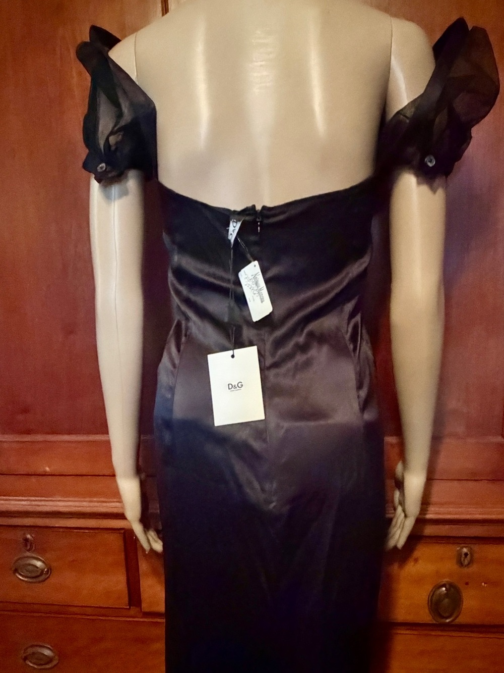 D&G Black silk satin corset midi dress nwt